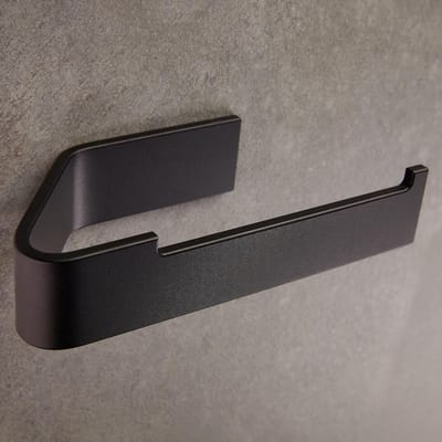 Famanu – Toiletrolhouder zonder boren, zelfklevende wandmontage, strak modern ontwerp, mat zwart