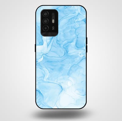 Smartphonica Telefoonhoesje voor OPPO A94 5G met marmer opdruk - TPU backcover case marble design - Lichtblauw geschikt voor Oppo A94 5G