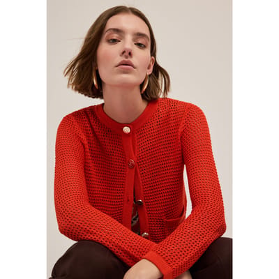 Motivi Openwork Knitted Cardigan Red Size: XS | Cropped Jackets Outlet | Dames | Rood