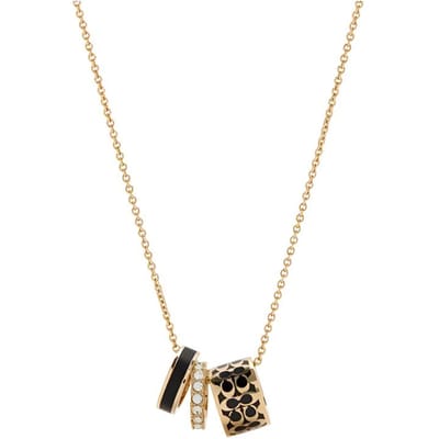 Pendentif Trois Anneaux Logo Coach Imprimé Lettres Verre Laiton Émail Collier Femme collier Noir C9446 Yellow Box beige
