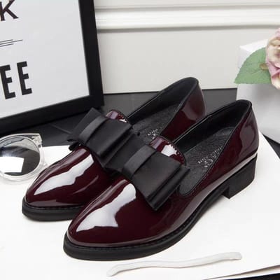 Damesschoenen Enkel Schoenen Comfortabel Puntig Kleine Leren Schoenen Dames Studenten Koreaanse Versie van Alles-passende Zachte Zool Casual Strik Schoenen 35 black