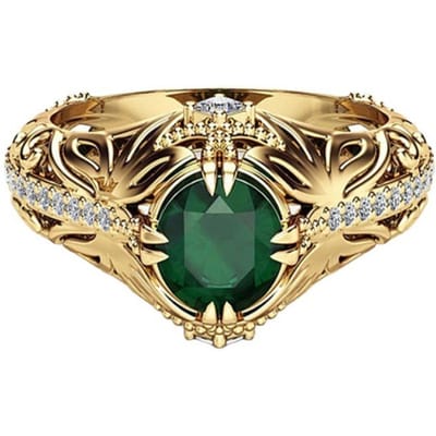 Bague Vintage WOSIKATE Émeraude Plaqué Or Jaune 14K Pour Femmes Bijoux de Mode Accessoires de Bague de Fiancailles de Luxe 8 beige