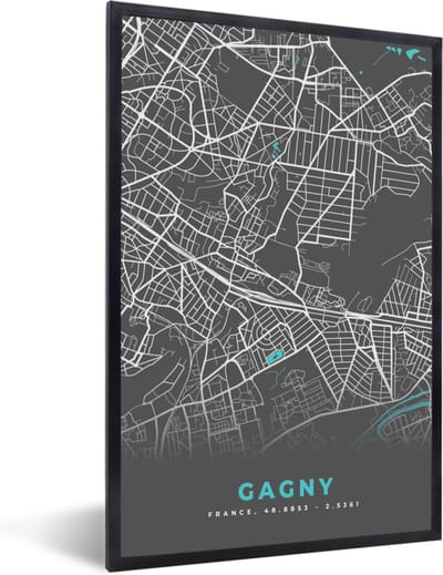 Fotolijst incl. Poster - Plattegrond - Kaart - Frankrijk - Gagny - Stadskaart - 40x60 cm - Posterlijst