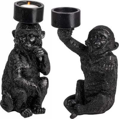 Gusta - Waxinelichthouder - Aap - Zwart - Set van 2