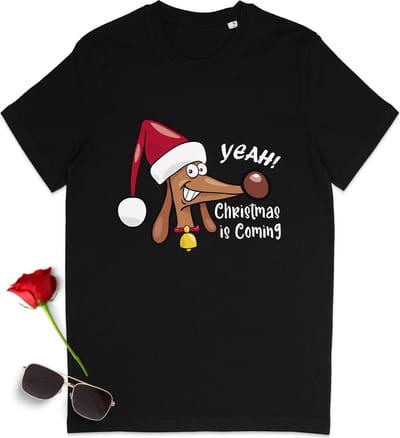 Heren T Shirt - Kerstmis komt eraan - Zwart - Maat S
