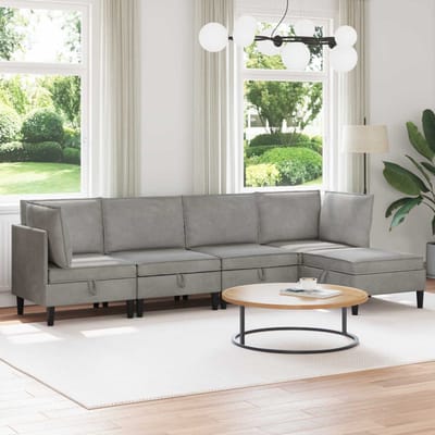 vidaXL - Woonkamer - Meubelset - 5 - st - Lichtgrijs - Fluweel