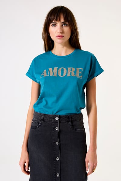 GARCIA Dames Print T-shirt Blauw Korte mouw