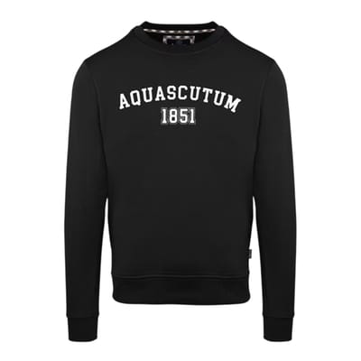 Aquascutum Heren-sweatshirt met gebogen logo (Zwart)