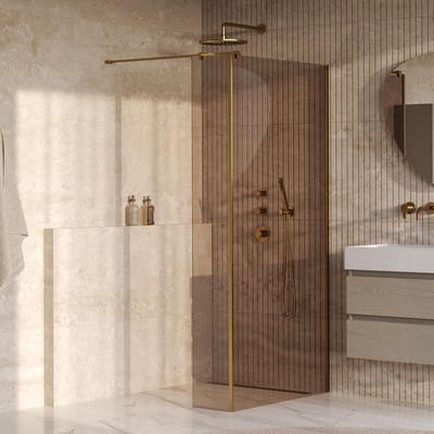 Brauer Oblivion - Inloopdouche - Brons Glas - 90 x 200 cm - met Zijwand 30 cm - incl. Glascoating - PVD Goud Geborsteld