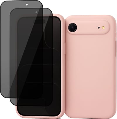 Hoesje geschikt voor iPhone 17 Air - 2x Privacy Screenprotector Volledig Dekkend Glas - Mat Back Case Roze