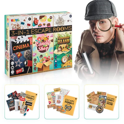 Escape Room Spellen 3in1 - Breinbreker - Geschikt voor hele gezin - 2tot4 spelers - speelduur 45 min per thema - vanaf 8 jaar - Joya Creative