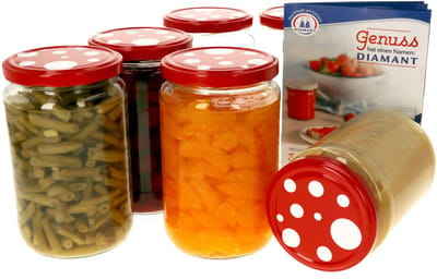 Set van 6 ronde potten 720 ml To 82 paddenstoeldeksel incl. Diamant Gelierzauber receptenboekje