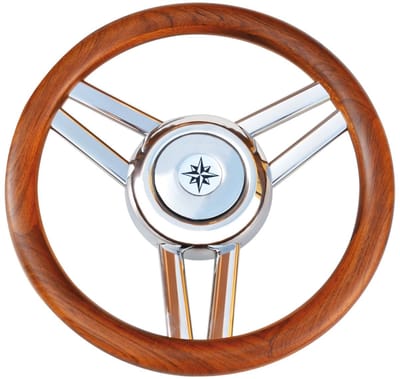Allpa 3-spaaks RVS Stuurwiel met houten Rand Ø350mm