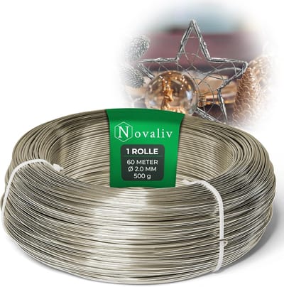 Novaliv 60 meter aluminiumdraad 2 mm champagne, knutseldraad ideaal als buigdraad voor knutselen, veelzijdig voor doe-het-zelfprojecten en decoraties, rol van 60 m decoratief draad, bloemendraad, geen sieradendraad