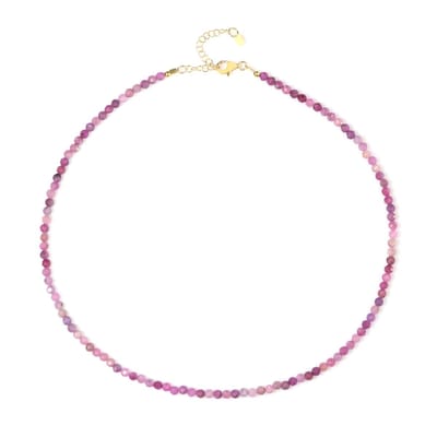 Cavill - Vergulde 925 Sterling Zilveren Halsketting - Roze Saffier 55 006 Ct - Gefacetteerde Ronde Parels Madagaskar - Elegant Luxe Halssieraad 45 cm