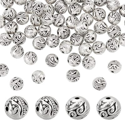 60 Stuks 8mm Ronde Spacer Kralen van Tibetaanse Legering voor Antieke Zilveren Armbanden en Sieraden, Gat: 1.5mm, Perfect voor Creatief Knutselen