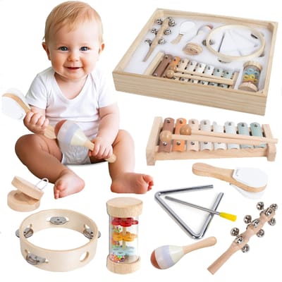 Instruments de Musique pour Tout-Petits Montessori en Bois 6/8 Pièces Kit de Percussion ou Jouet Éducatif pour Enfants Bébés Maternelle