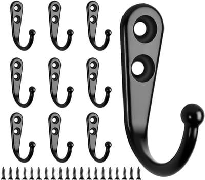 10 Stuks Wandhaken Zwart – Sterke Garderobehaken voor Jassen, Hoeden, Tassen en Kleding – Moderne Kapstokhaken voor Wand en Deur