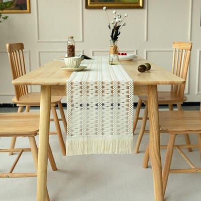 Boheemse Tafelloper, Rustiek Linnen, Boho Tafellopers, Gevlochten Gestreepte, Handgemaakte Tafellopers met Kwast voor Bruiloft, Diner Other&30x120cm