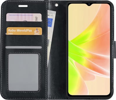 Hoesje - Met Pasjeshouder - Geschikt voor OPPO A17 - Luxe Bookcase Portemonee - Flip Case - Kunstleer Book Case - Flipcase - Book Cover - Walletcase - Portemonneehoes - Zwart