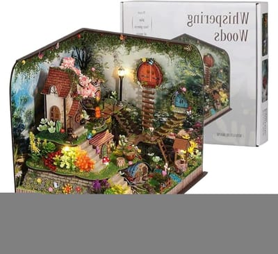 Miniatuur Huisset - Houten Huis Bouwset - Decoratie Monteren - Met Ledverlichting - 25.5 x 24.2 x 5.5 cm - Uniek
