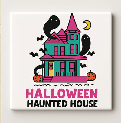 Halloween Spookhuis Tegel 15x15 cm – Griezelige Keramische Wanddecoratie voor Halloween Versiering en Feestcadeau