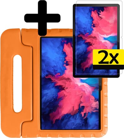 Hoes - Geschikt voor Lenovo Tab P11 - Met 2x Screenprotector - Kinderhoes Shockproof Bumper - Kidsproof Case - Tablet Hoesje - Kinder Cover - Oranje