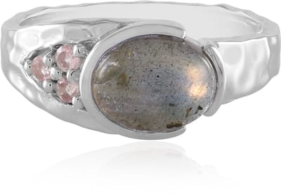 Cavill - 925 Sterling Zilver Ring - Roze Labradoriet 1,91 ct & Toermalijn 0,11 ct - Geplatineerd - Handgemaakt - Ovaal Cabochon