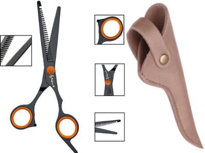 Professionele Uitdunschaar voor Honden – Rechtshandig – RVS Effileerschaar / Coupeschaar – Ideaal voor Dikke & Langharige Vachten – Inclusief Luxe Lederen Etui – 16,5 cm – Brons