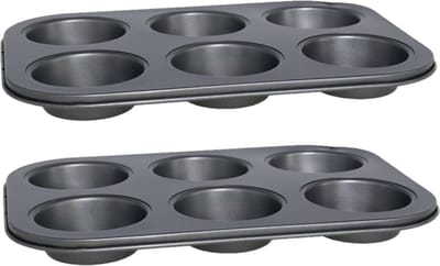Gerim - 2x Muffins/cupcakes bakvorm/blik voor 6x stuks - 26 x 19 cm