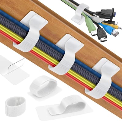 Kabelbeheer Kit voor Onder het Bureau, Zelfklevende Kabelhouders, Verstelbare en Herbruikbare Kabelclips, Efficiënte Kabelorganisatie en Opruiming