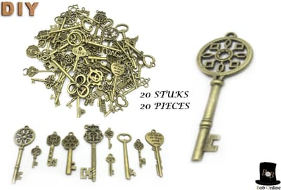 Bob Online ™ - 20 Stuks – Gemengde Maten + Ontwerpen – Vintage Sleutels – Vintage Decoratie Sleutels – Diverse Oude Sleutels – Antieke Sleutels – Sleutel Charms – Doe-het-zelf Antieke Sleutels – Vintage Keys – DIY Scrapbooking & Kaarten