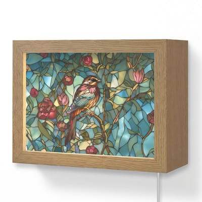 Wandlamp 20x15 cm - Oplaadbaar - Vogel - Tak - Rozen - Mozaïek - Wandlampen binnen woonkamer - Slaapkamer lamp met kabel - Decoratieve nachtlamp - Vloerlamp snoer