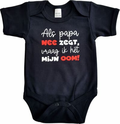 Zwarte romper met "Als papa nee zegt, vraag ik het mijn oom!" - maat 80 - vaderdag, cadeautje, kraamcadeau, grappig, geschenk, baby, tekst