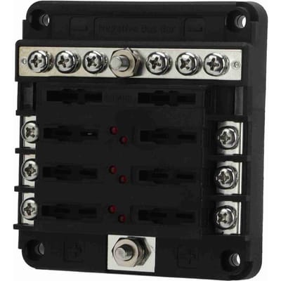 Bloc Fusibles 6 Voies 1 Entrée 4 Sorties 100A 12‑24V Indicateur LED Porte-Fusibles à Lames pour Voiture Camping-car Bateau Yacht black