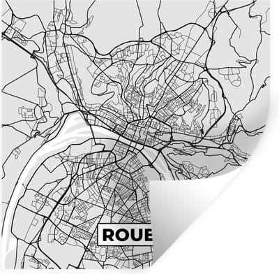 Muurstickers - Sticker Folie - Kaart - Stadskaart - Rouen - Plattegrond - Frankrijk - 100x100 cm - Plakfolie - Muurstickers Kinderkamer - Zelfklevend Behang XXL - Zelfklevend behangpapier - Stickerfolie