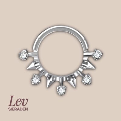 Lev Sieraden - Titanium premium neus ring - Stones and spikes - 5 zirkonia segment ring - 1.2x8mm - Zilver - segment ring - neuspiercing - tragus piercing - Oorpiercing