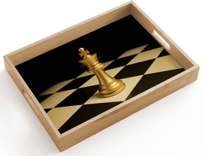 Dienblad hout 40x30 cm - Schootdienblad - Schaakstuk - Koning - Schaakbord - Geblokt - Borrelplank rechthoek - Plateau dienbladen