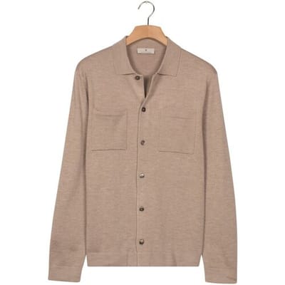 Thomas Maine Vest Cardigan Overshirt Half Milano Knit Beige Melange / male