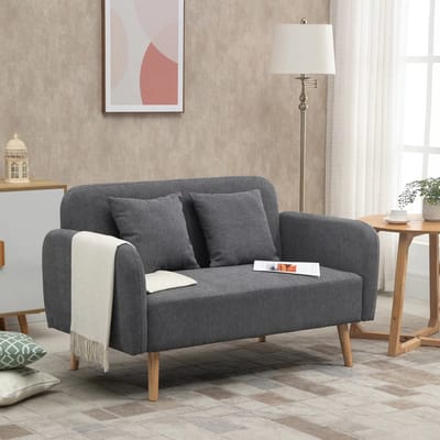 Pugsdrly 2-zitsbank, bank met 2 sierkussens, gestoffeerde tweezitsbank, gestoffeerde bank met fluweellook, armleuning, loveseat voor woonkamer, slaapkamer, 130 x 70 x 80 cm, grijs