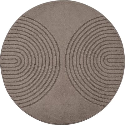 Karpet24 Eclipse – Modern laagpolig vloerkleed, geometrisch patroon in bruin-Ø 120 cm