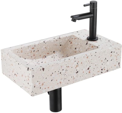 Saniclass Fuente fonteinset – rechthoekig – 40x22x10 cm – natuursteen beige – mat zwarte kraan