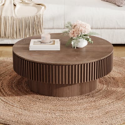 MODFU Salontafel - Met Opbergruimte En Geribbeld Ontwerp - Paddenstoelvorm - Voor Woonkamer - MDF Met Houtfineer - Walnootkleur