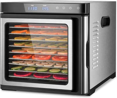 TIM® Voedseldroger - Droogoven - Fruitdroger - 9 Lagen - 30 tot 75 Graden- Zilver - 41cm x 35cm x 32cm
