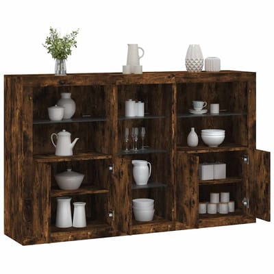 vidaXL - Dressoir - met - LED-verlichting - 162x37x100 - cm - gerookt - eikenkleurig