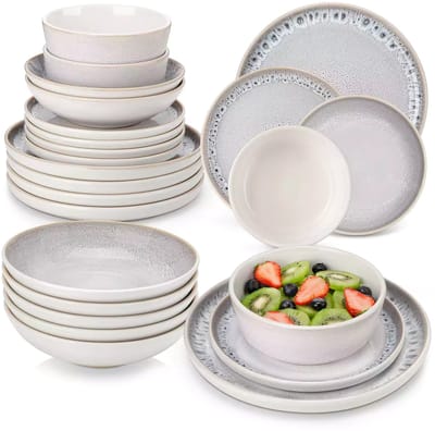 Serviesset - 6 Persoons Servies - Keramiek - Diner- en Dessertbord - Ontbijt- en Pastakom - 24-delige Set - Beige