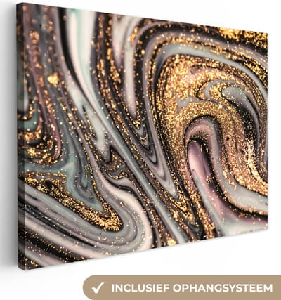 Canvas schilderij marmer goud 120x90 - Kamer decoratie accessoires - Abstracte gouden schilderijen woonkamer - Wanddecoratie slaapkamer - Muurdecoratie keuken - Wall decoration - Wanddoek binnen - Woondecoratie huis - Woonaccessoires