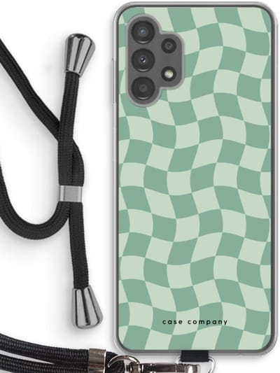 Case Company® - Hoesje met koord geschikt voor Samsung Galaxy A13 4G hoesje met Koord - Grid Groen - Telefoonhoesje met Zwart Koord - Bescherming aan alle Kanten en Over de Schermrand