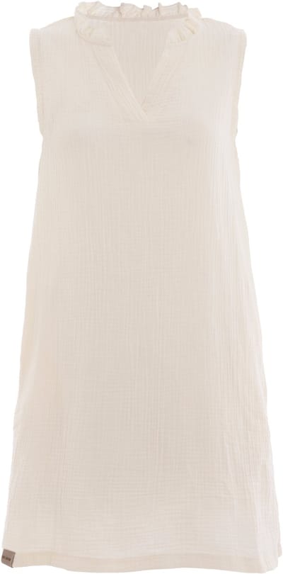 Knit Factory Sola Dames jurk - Zomerjurk - Casual dames jurk - Luchtige Mousseline Jurk - Zomer kleedje - 100% Ecologisch Katoen - V-hals - Tot net boven de knie - Ecru - 36/38