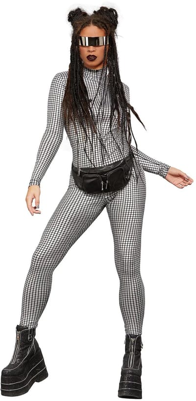 Fever - Miss Whiplash Disco Holographic Kostuum - S - Zilverkleurig